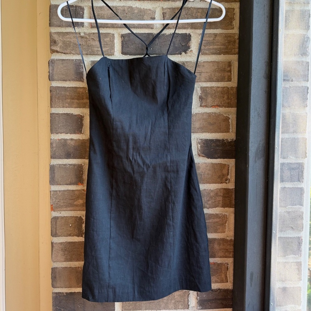 Zara Mini Dress Strappy Open Back LBD Women XS Black